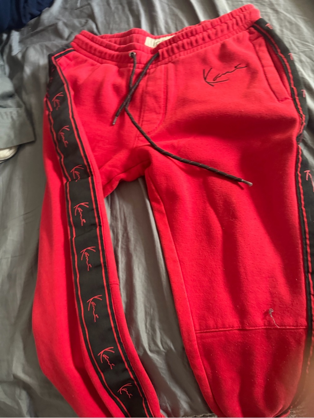 Karl Kani Red Joggers with Black Side Tape